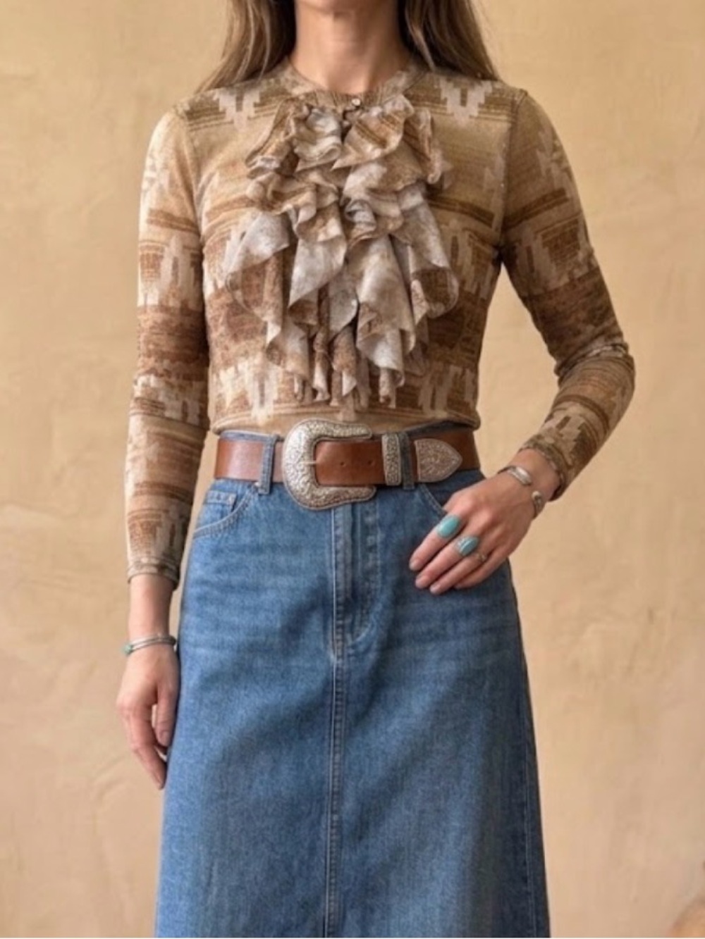 Lauren Ralph Lauren Mesh Ruffle-Front Top